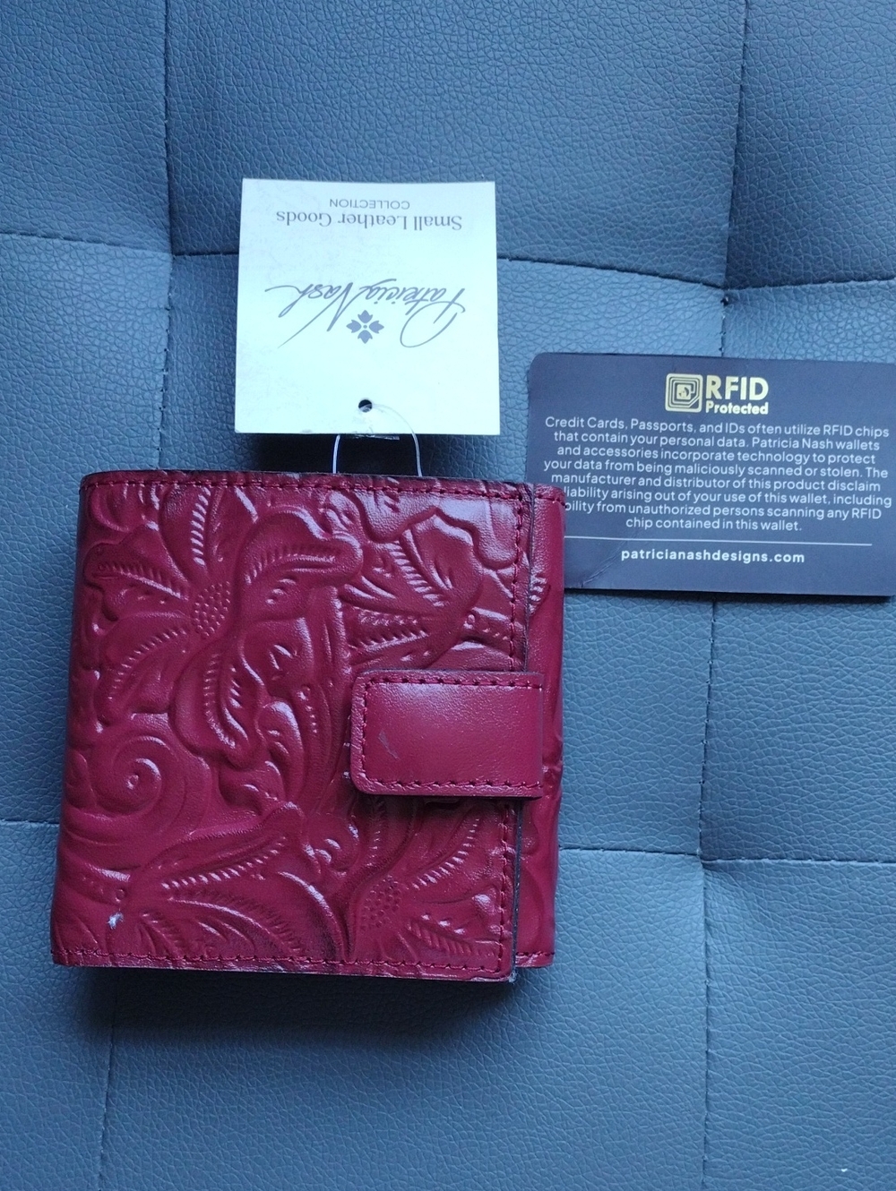 Patricia Nash Wine Red Embossed Leather RFID Card Holder